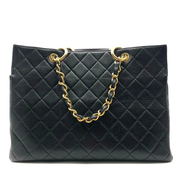 CHANEL Caviar Tote Grand Shopper GST Quilted Chain Shoulder Bag Purse Black - Picture 4 of 12